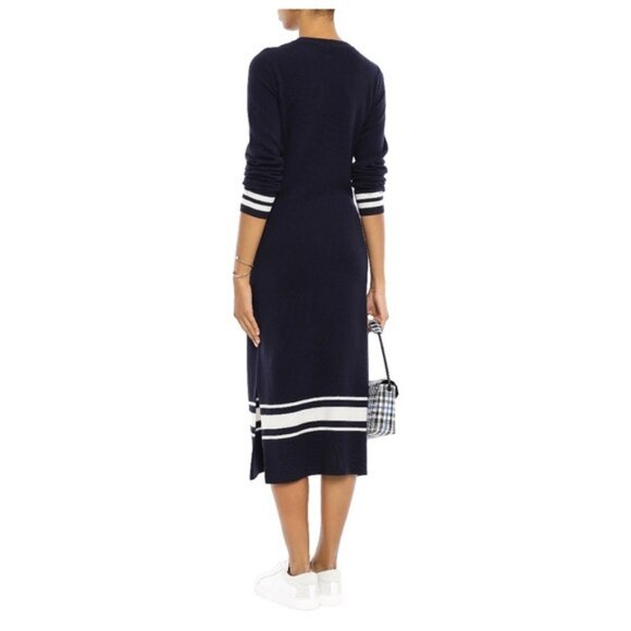 Sandro Cashmere Wool Stripe Midi Knit Sweater Bryone Dress Preppy Paris Academia - Picture 3 of 14